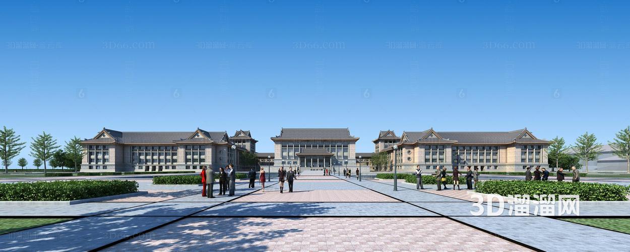 中式办公楼古建公共建筑3D模型设计与建筑模型构建探析