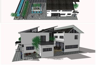 新中式独栋风格别墅建筑模型精粹